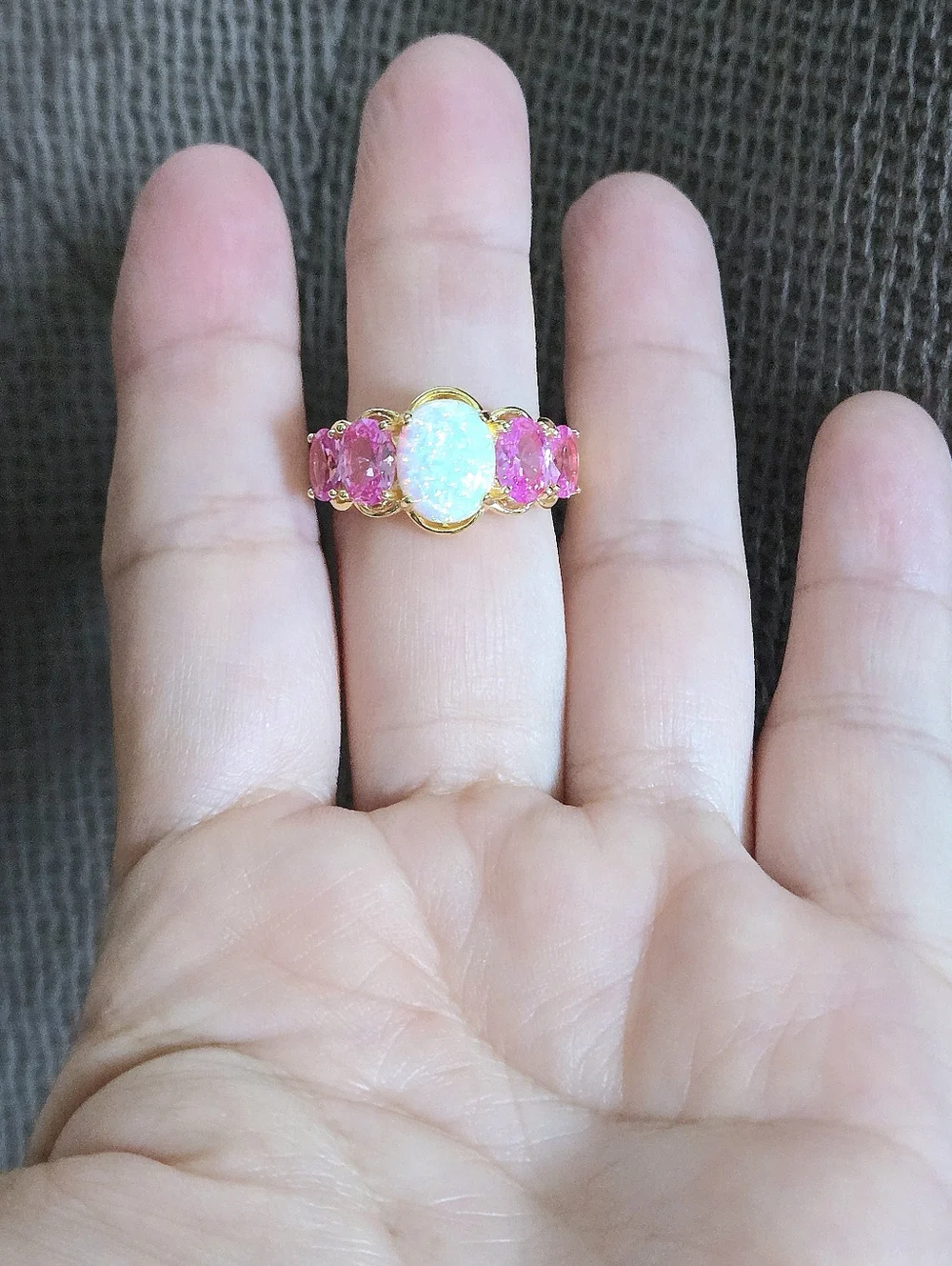 Lab🧪 Created White Fire🔥 Opal and Pink💕 Sapphires Ring💍 - NWT